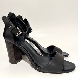 RALPH LAUREN TACEY WOMEN’S BLUE LEATHER BLOCK HEEL OPEN TOE SANDALS  SZ 7.5B